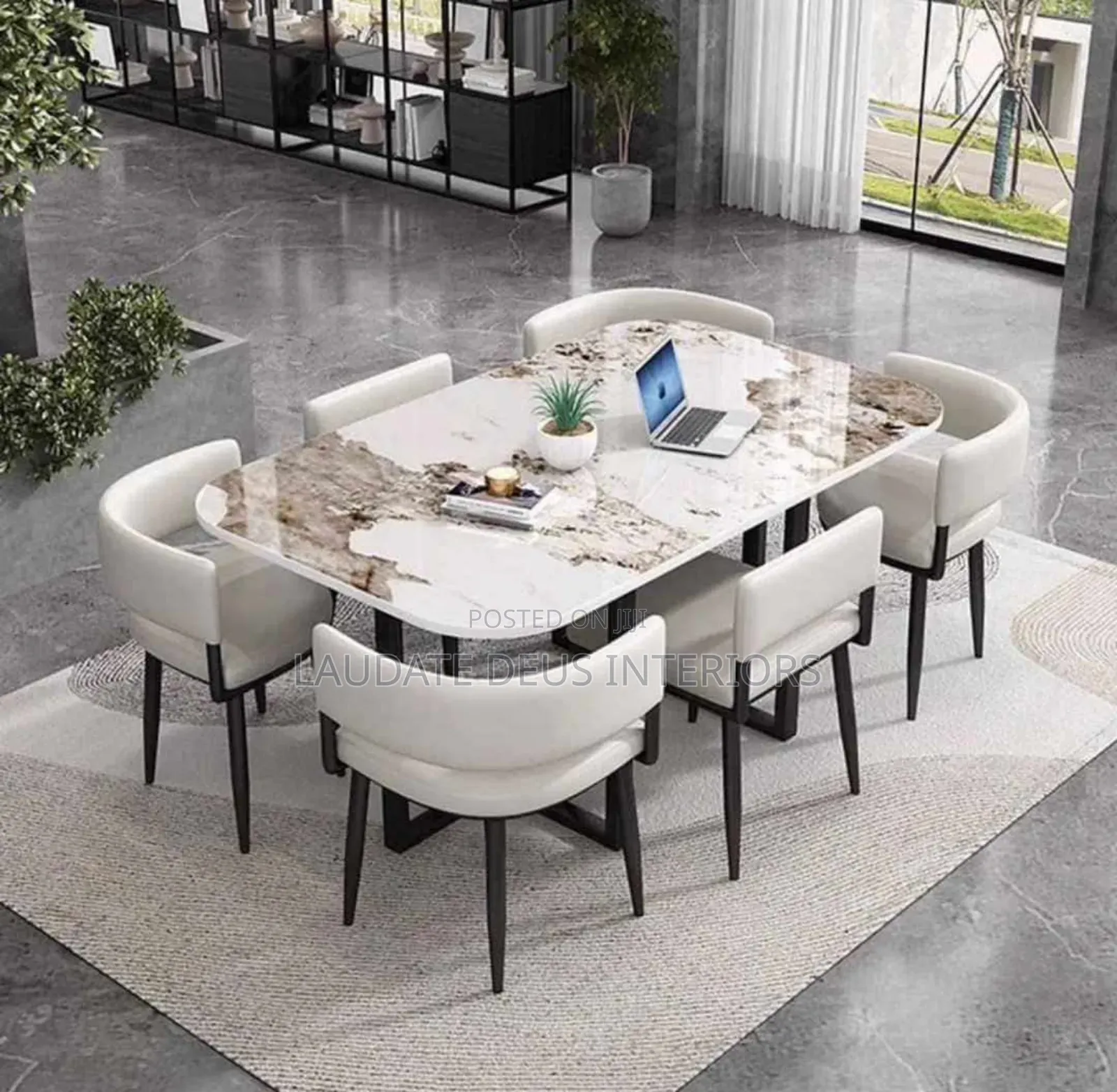 Contemporary 6 Seaters Marble Top Dining Table