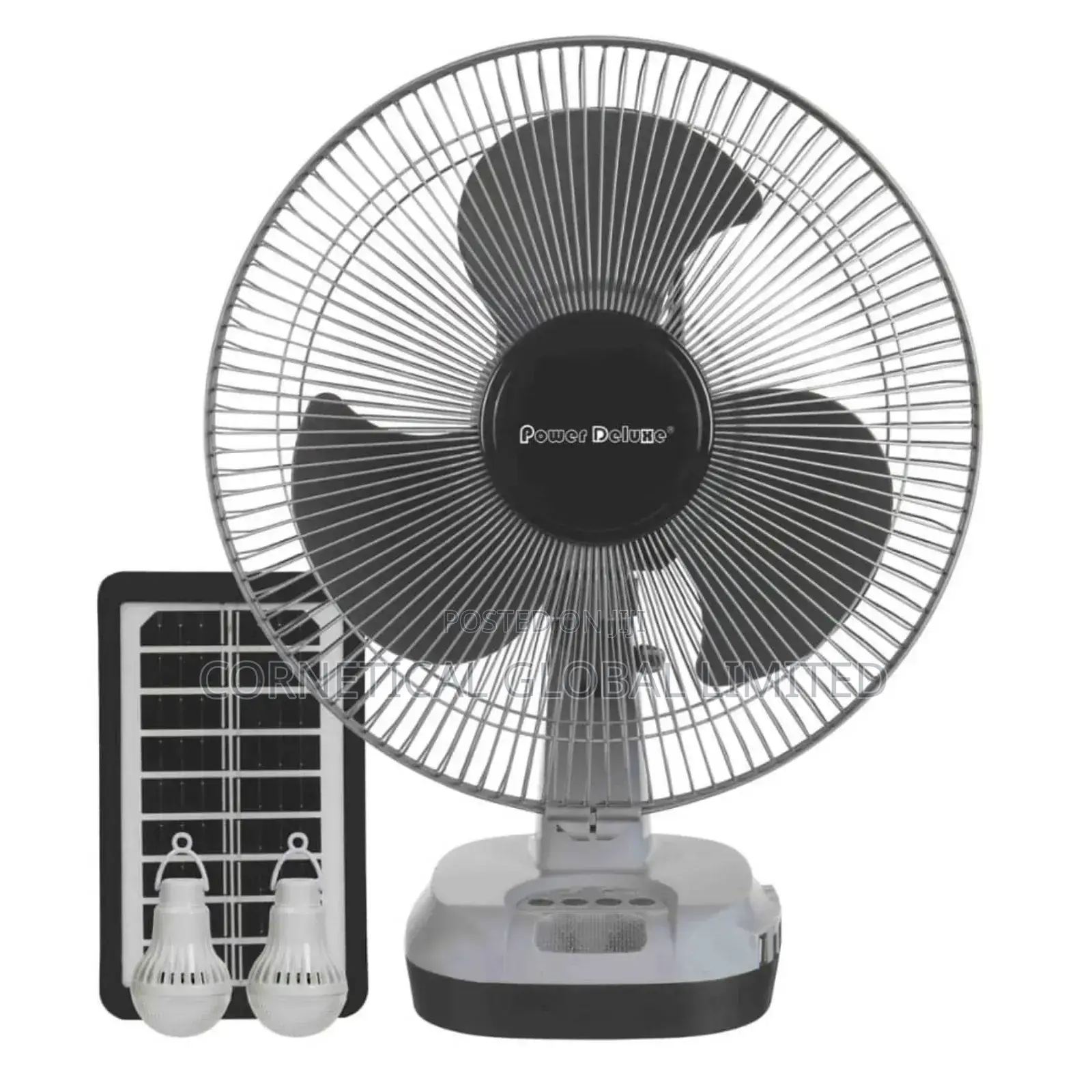 Power Deluxe 12" Rechargeable Table Fan With LED Light
