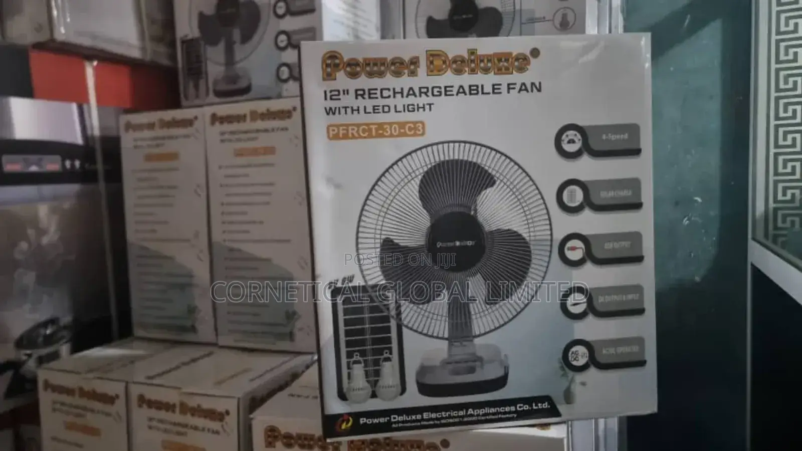 Power Deluxe 12" Rechargeable Table Fan With LED Light