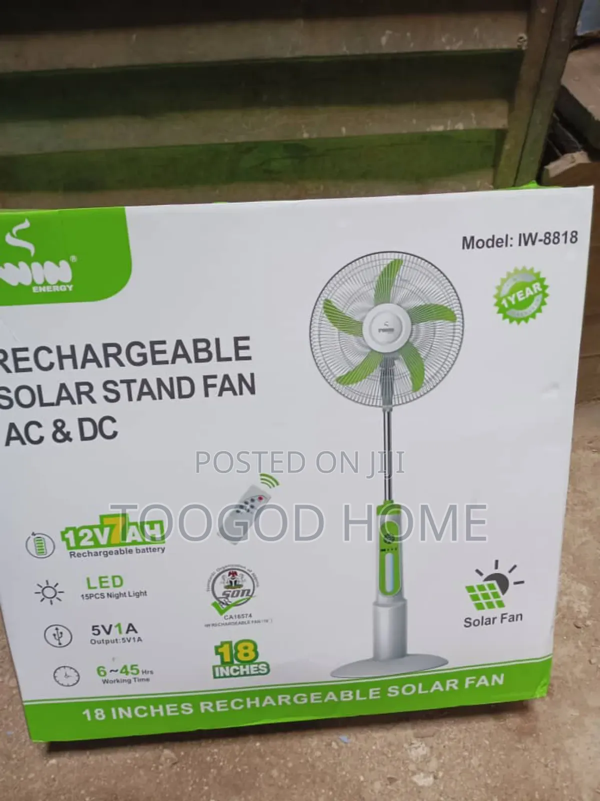 IWIN RECHARGEABLE Solar Fan AC/Dc