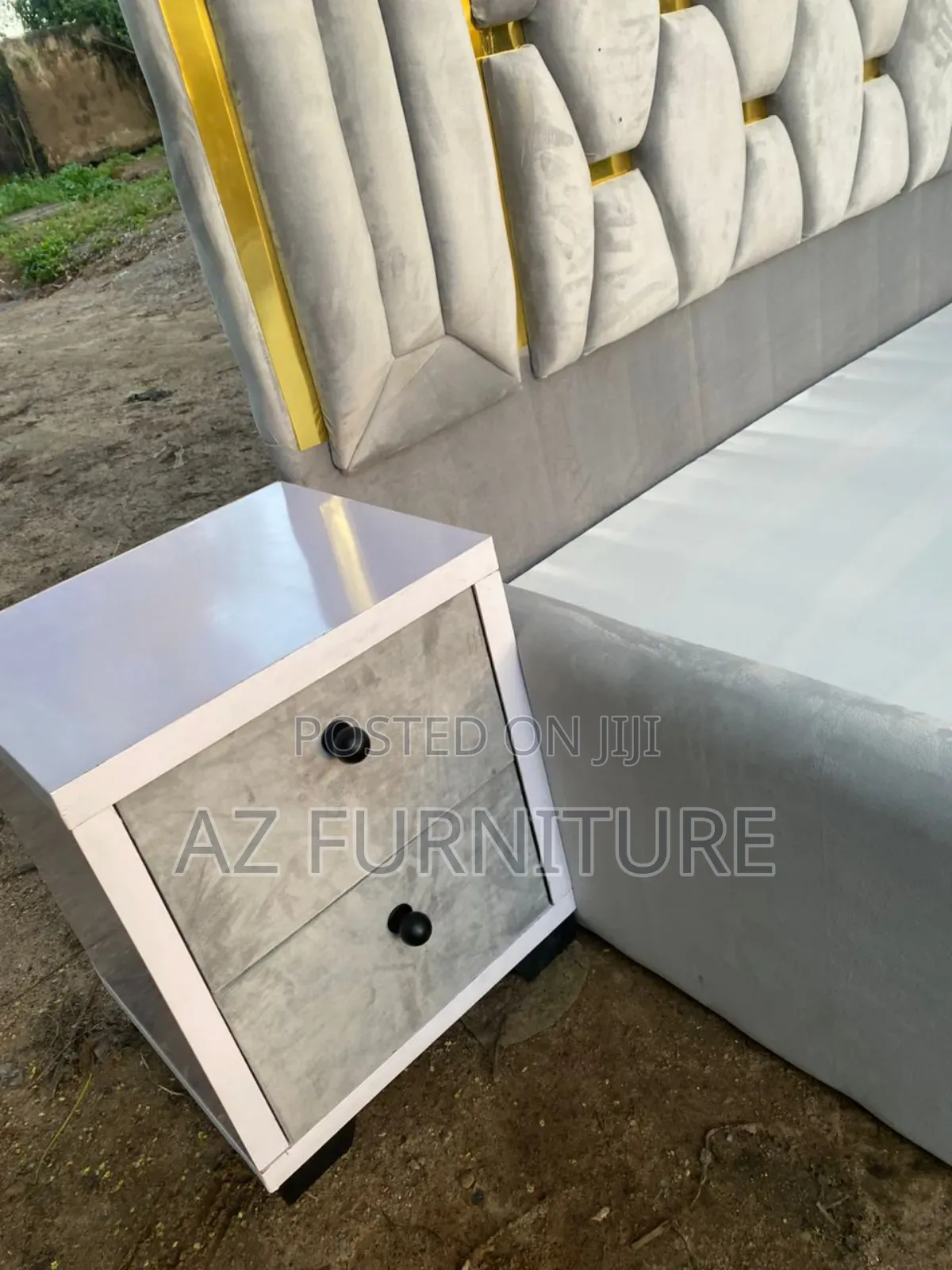 Padded 6 by 6 Bedframe With Bedside