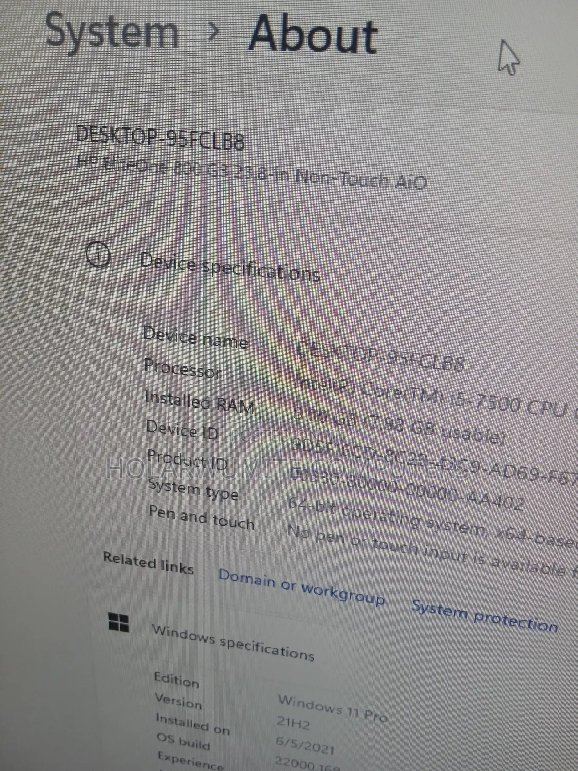 Desktop Computer HP EliteOne 800 G3 8GB Intel Core I5 SSD 256GB