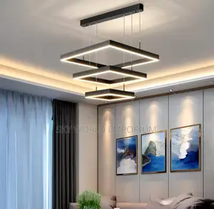 Modern Led Living Room Chandelier Black Square Design