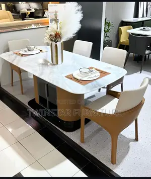 New Modern Luxury Marble/ Glass Top Dinning Table Set