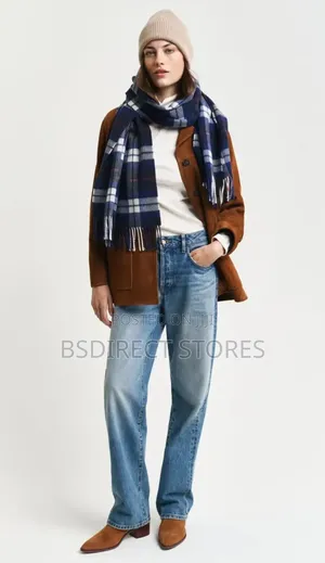 Genuine Gant Luxury Check Twill Scarf Evening Blue