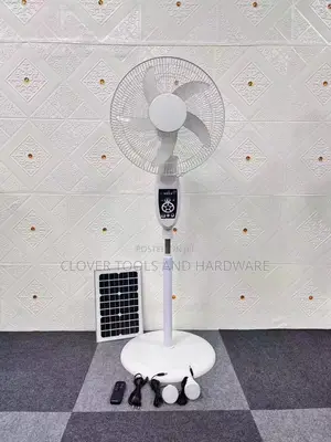 16” Solar Rechargeable Standing Fan+Led Lights+Usb Jack+Bulb