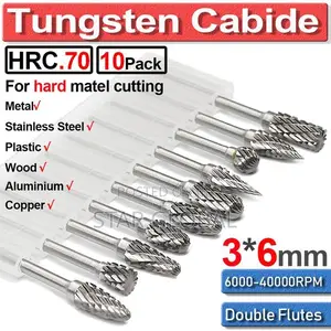 Carbide Double Cut Rotary Point Burr 10 PCS/Set 6mm Tungsten