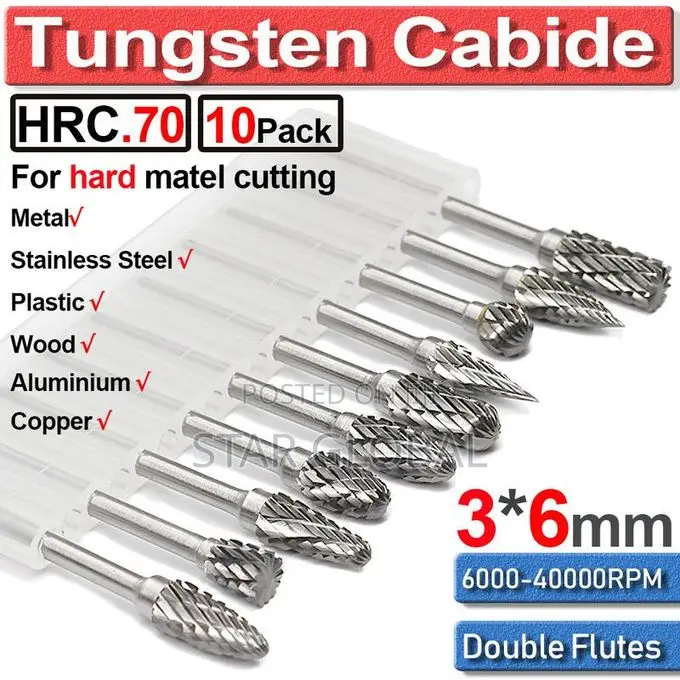 Carbide Double Cut Rotary Point Burr 10 PCS/Set 6mm Tungsten