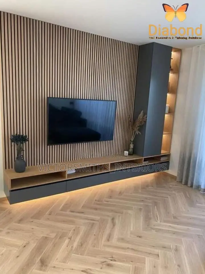 Luxury Tv Consul and Fluted Panel With Lighting