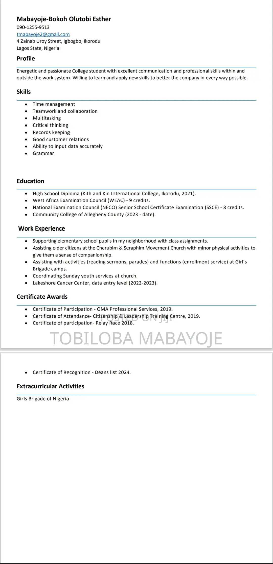 Clerical Administrative CV