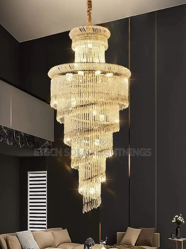 Modern Spiral Staircase, Duplex Crystal Chandelier Light