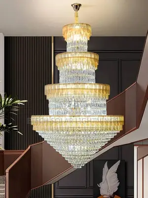 Luxury Duplex Open Parlor Staircase Crystal Chandelier Light