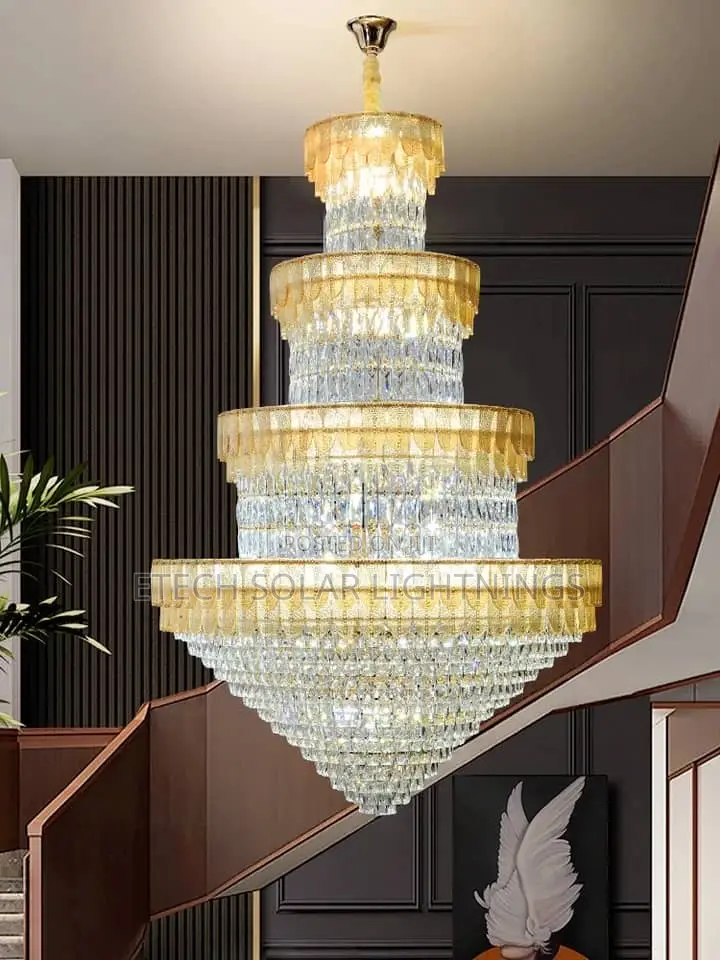 Luxury Duplex Open Parlor Staircase Crystal Chandelier Light