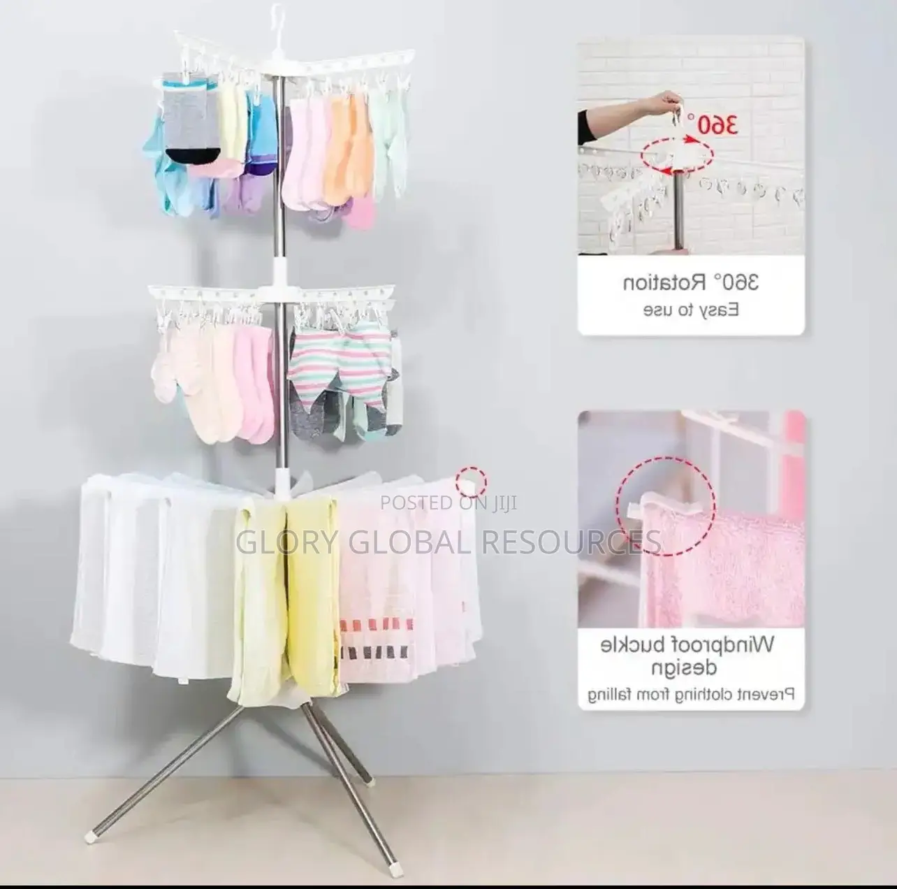 Collapsible Tripod 3-Layer Multi Lines Cloths Hanger