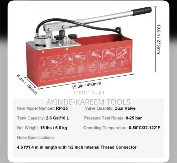 50BAR Hand Operated Pressure Test Pump