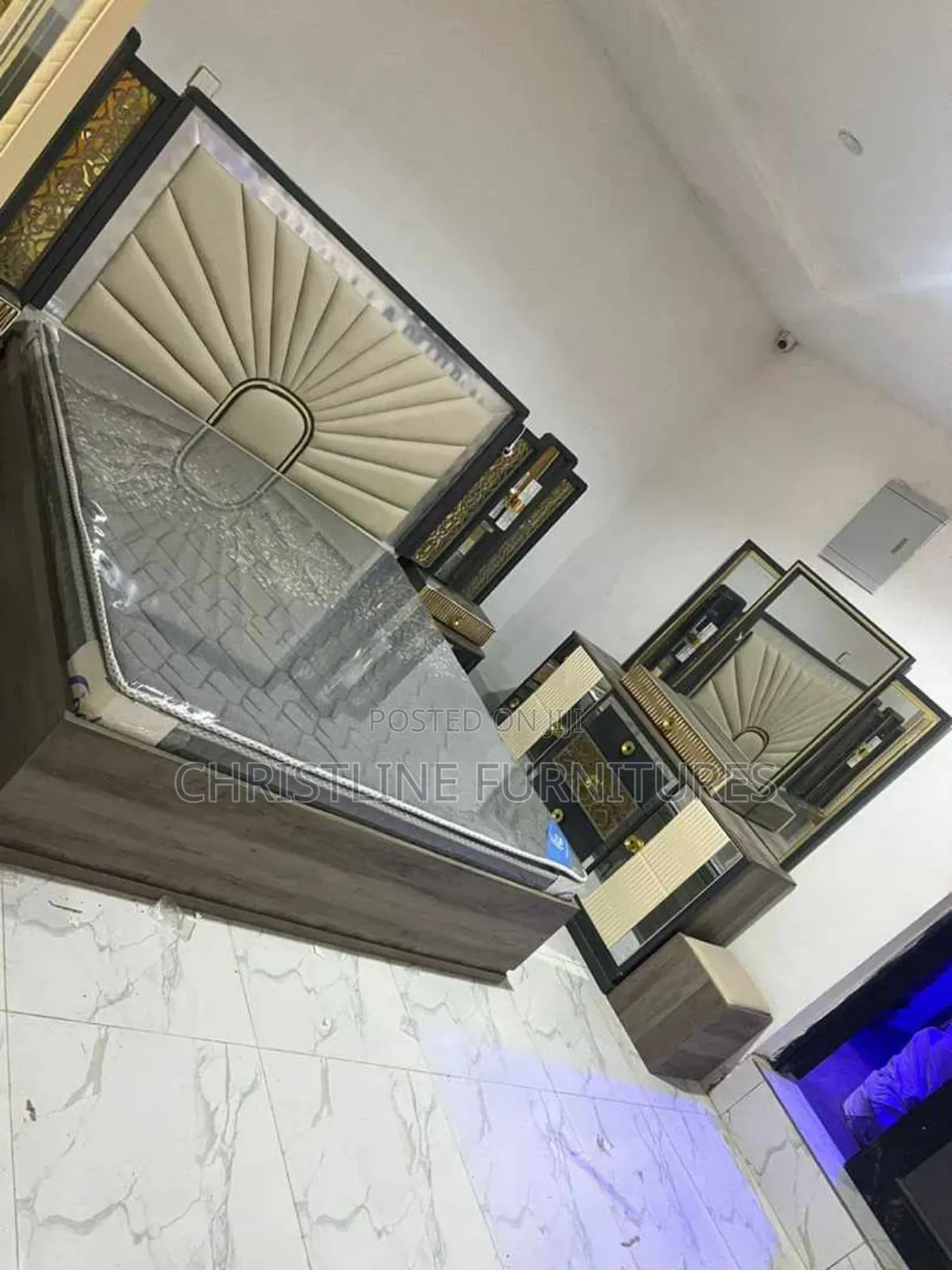 Quality Bedframe With Mirror Console and Two Side Drawer