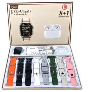 Use-Ultra19 Smart Watch 11in1 Amoled Display, Earpod,8 Strap