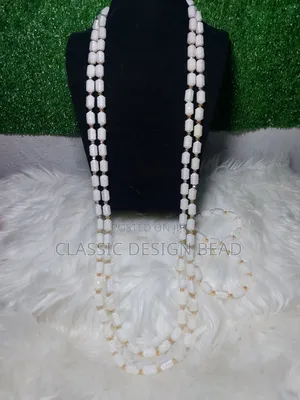 Beaded Necklace White 2 Layers Long