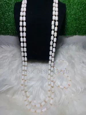 Beaded Necklace White 2 Layers Long