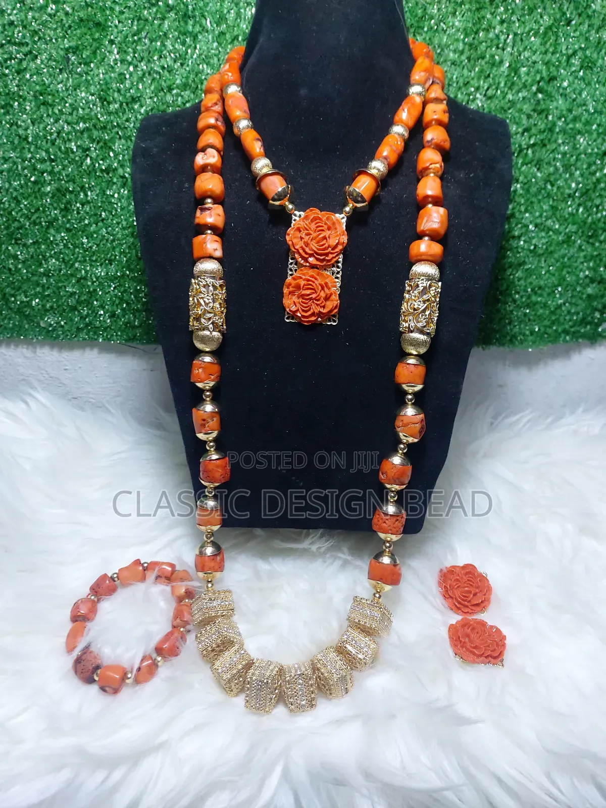 Coral Beaded Necklace Single Layer