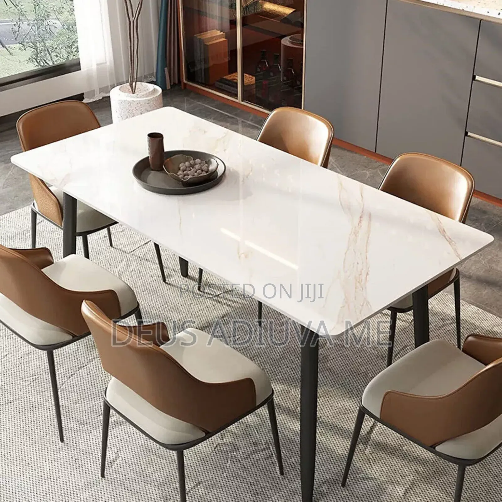 Elegant Dining Table High Glossy Marble Kitchen Table
