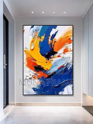 Blue, Yellow,Cream, Black, White Print on Canvas