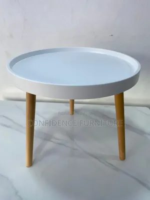 Stool Coffee Table With Three Wooden Leg and Fiber Top