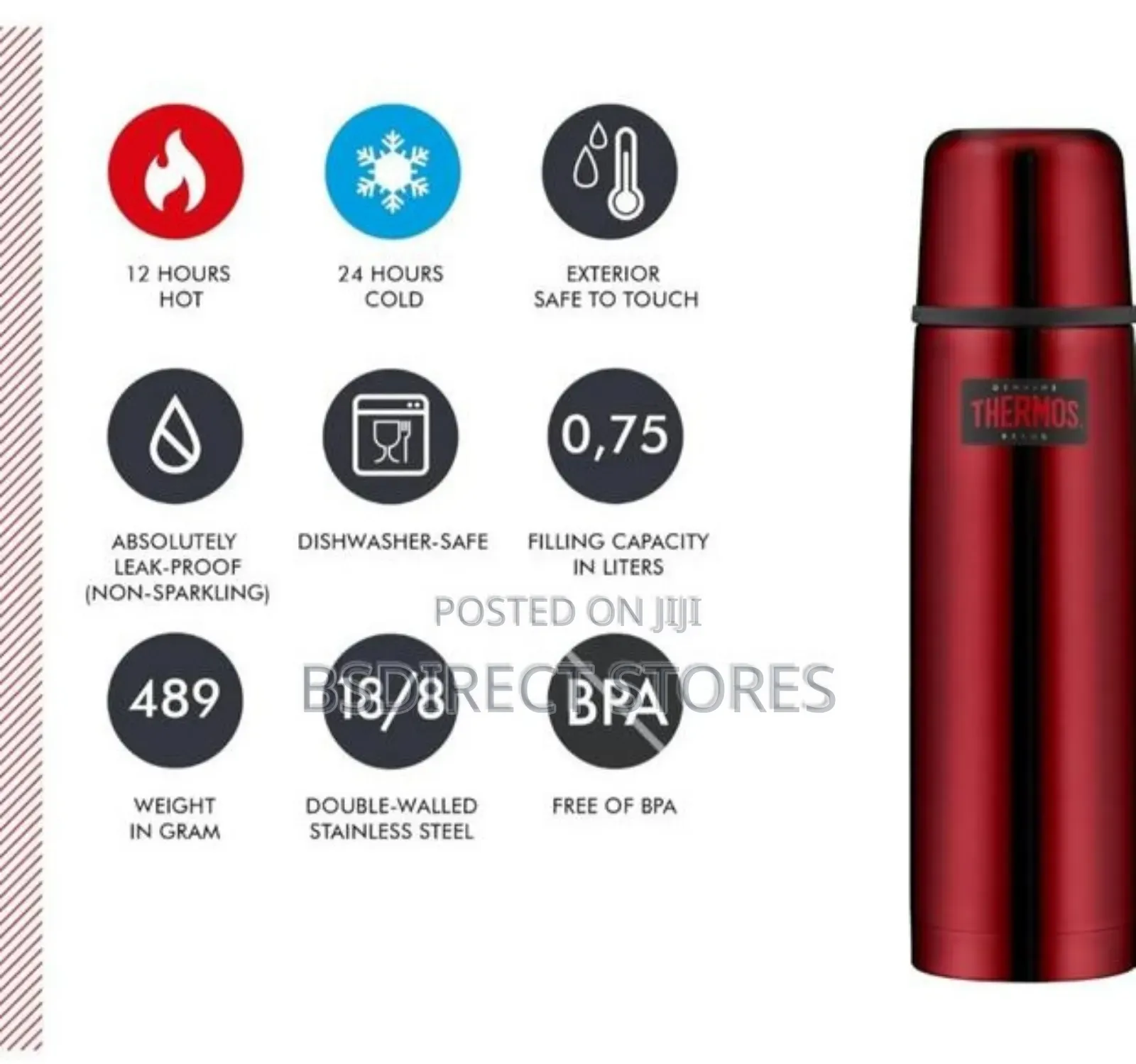Genuine Thermos 500ml Light Compact Vacuum Steel Flask Red