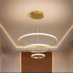 Modern LED 3 Rings Chandelier Gold and Black