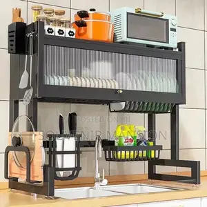 2 Tier Dish Rack Over the Sink Drainer With Cover