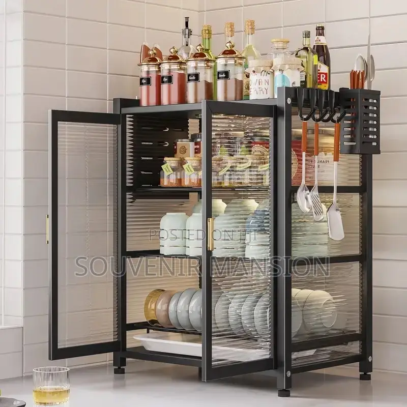 Multi Layer Double Door Dish Rack With Cover