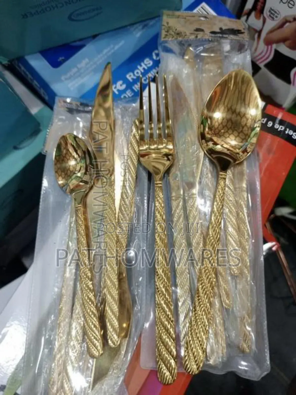 Gold Spoon Fork Tea Spoon and Knife