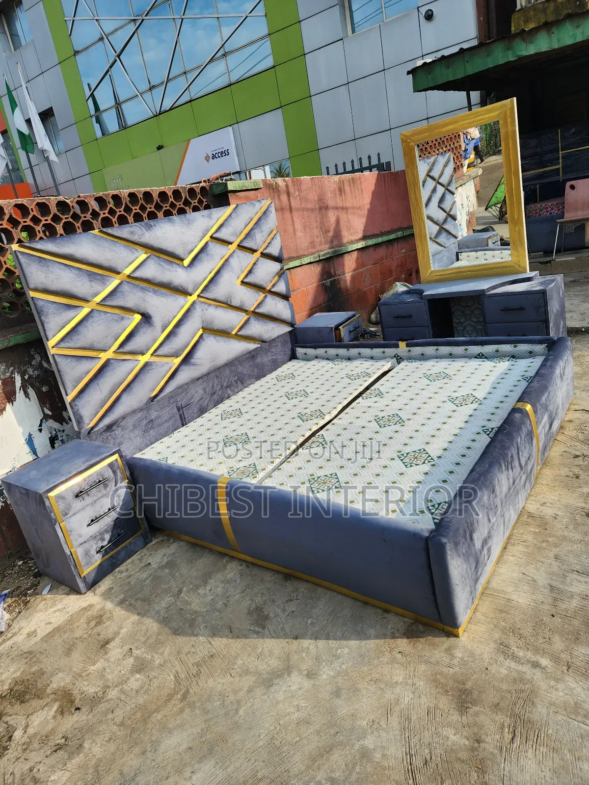 Grey 6by6 Upholstery Bed Stand.