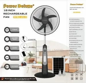Power Deluxe 18" Rechargeable Fan With LED Light and Panel