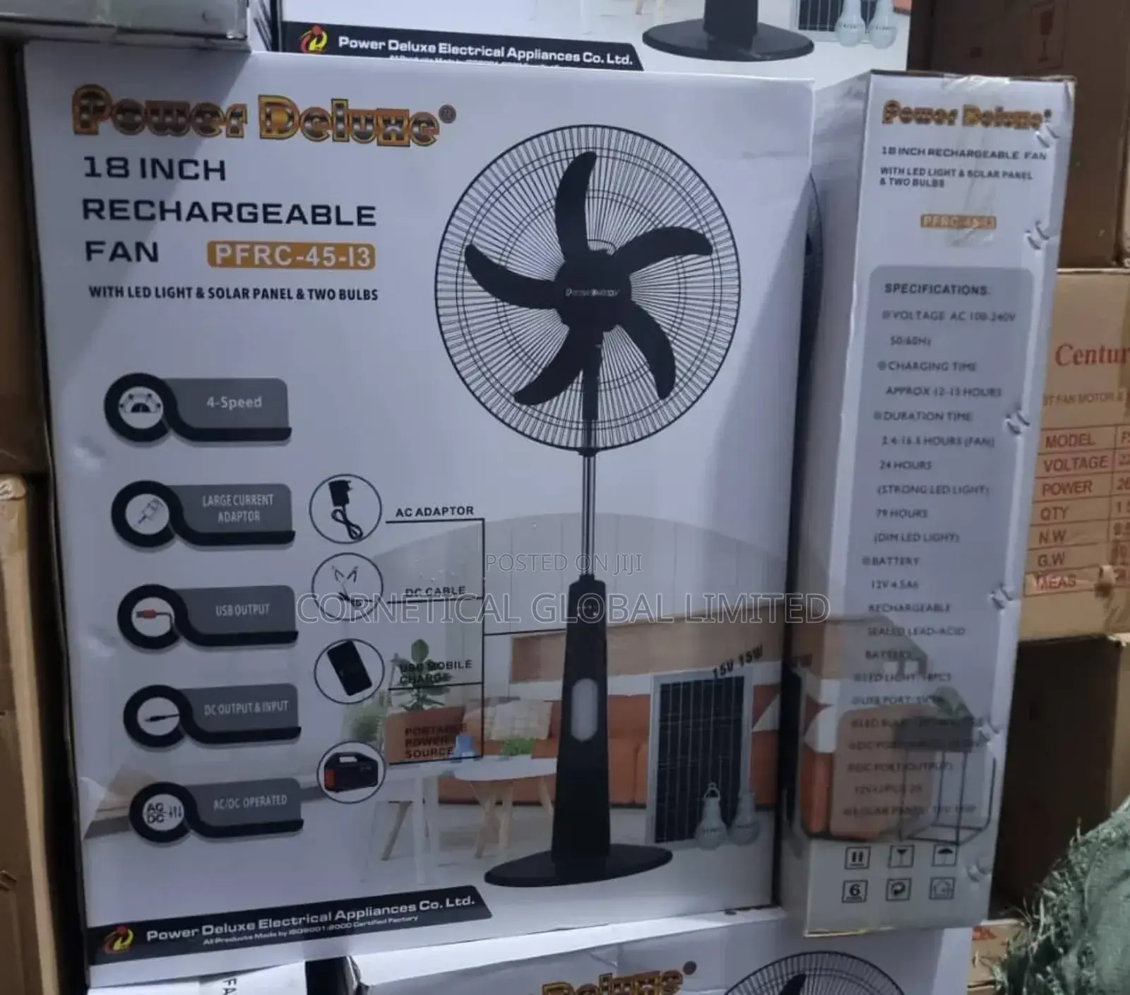 Power Deluxe 18" Rechargeable Fan With LED Light and Panel
