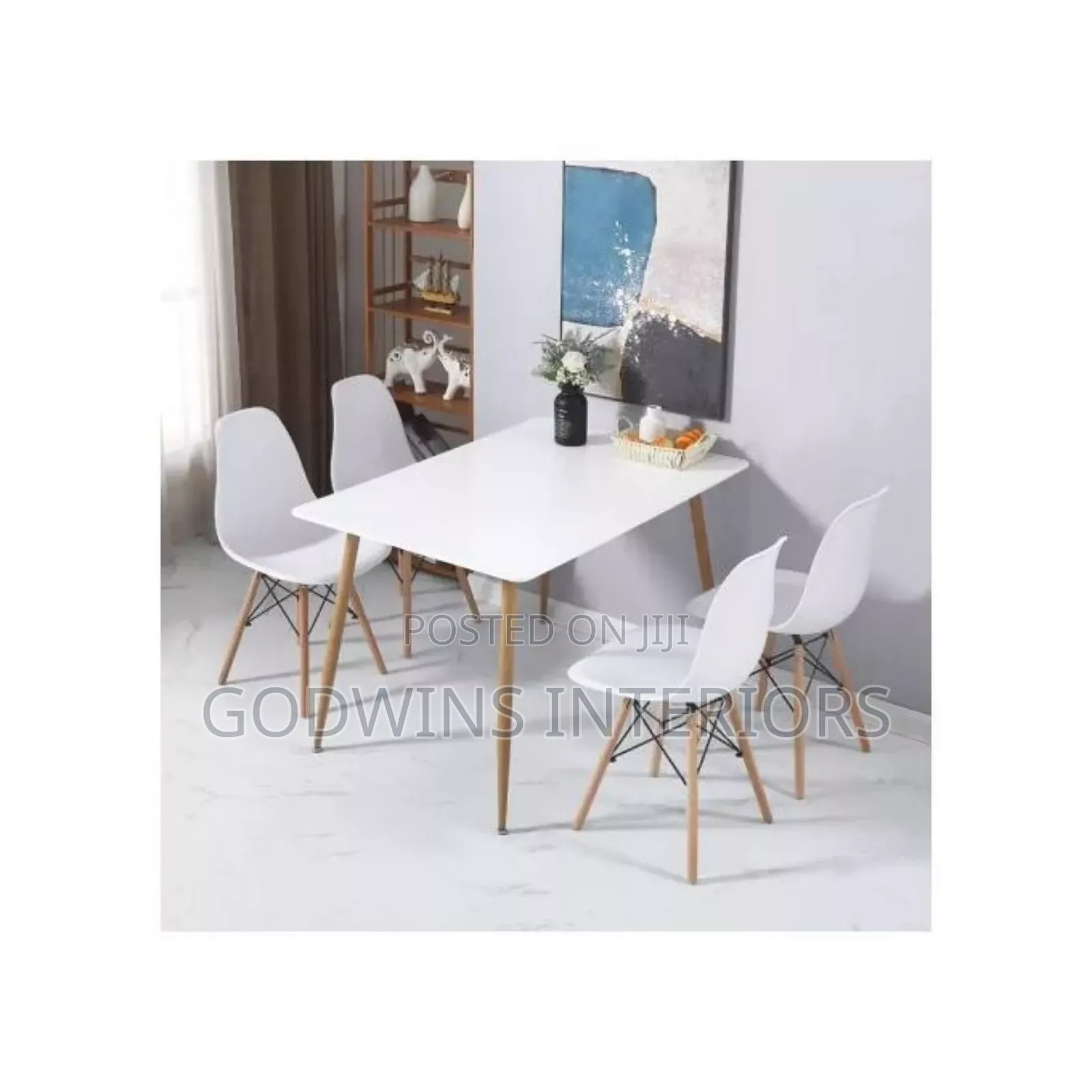 Rectangular Restaurant Dining Table + 4 Plastic Chairs White