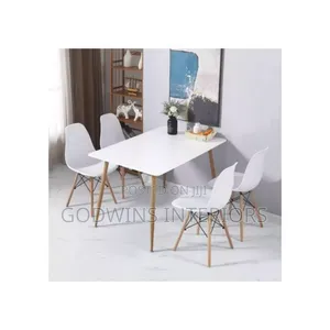 Rectangular Restaurant Dining Table + 4 Plastic Chairs White
