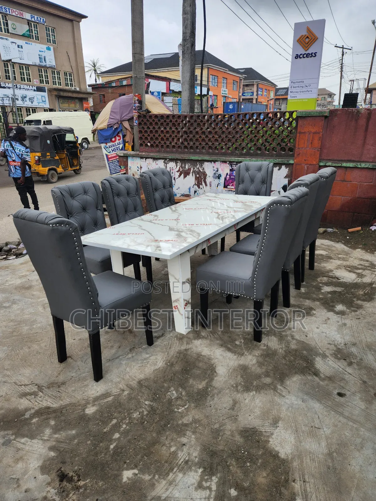 HDF Glossy Board With 8 Seaters Leather Sofas