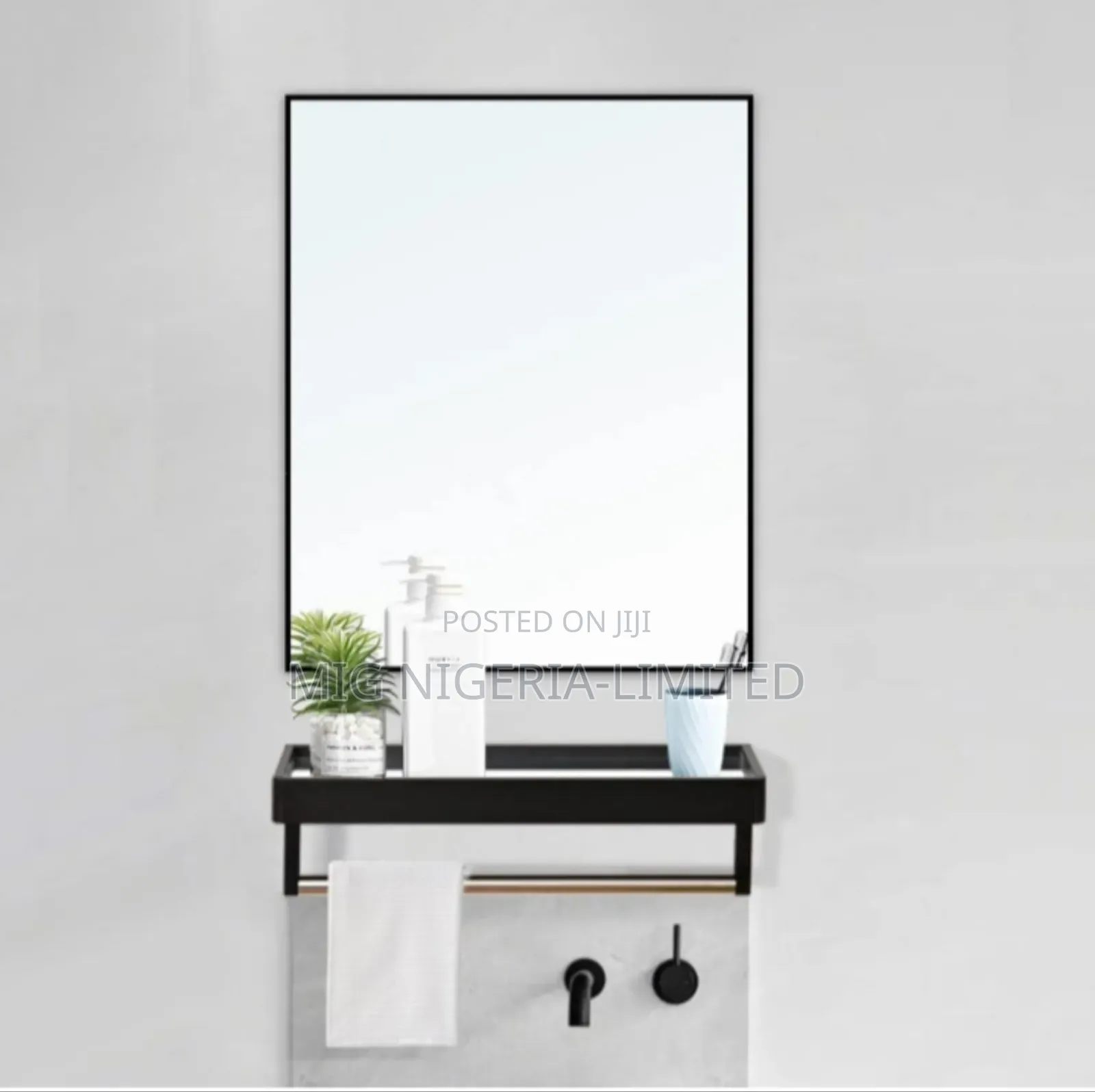 Rectangular Bathroom Mirror With Shelves Towels Bar 50x70cm