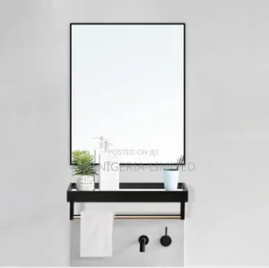 Rectangular Bathroom Mirror With Shelves Towels Bar 50x70cm