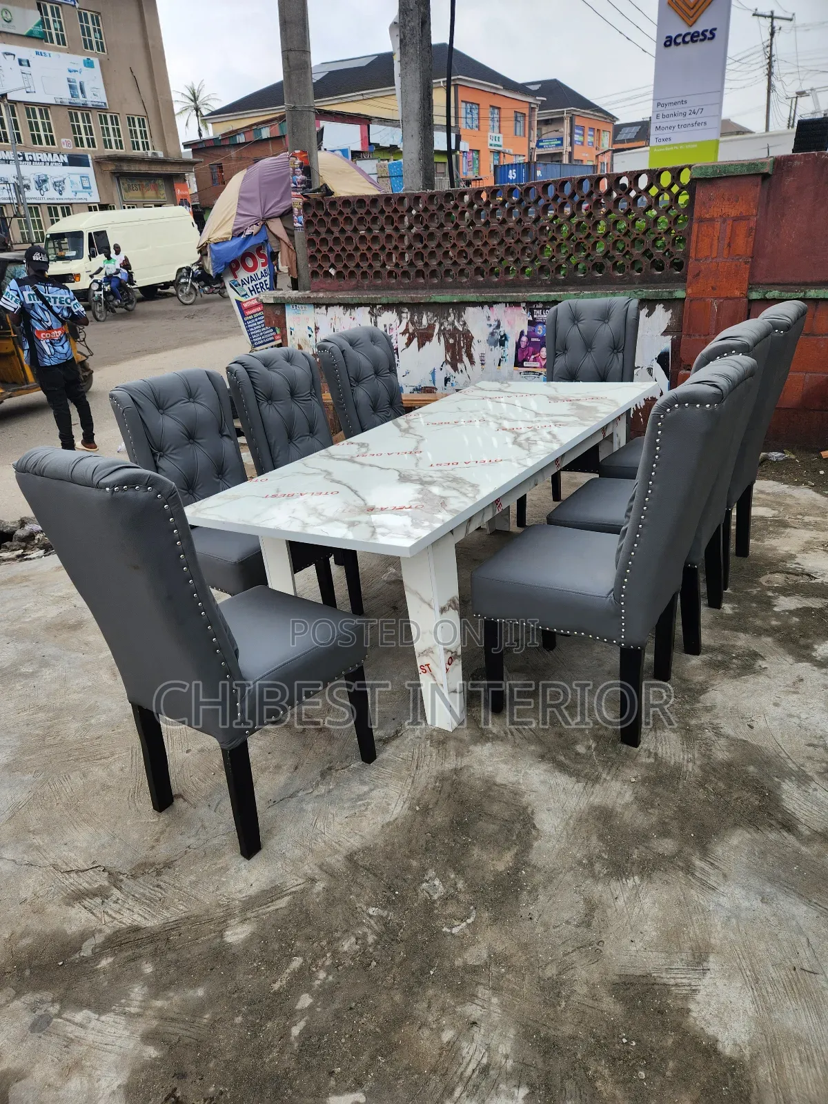 Standard Dining Set, With 8 Leather Chairs.