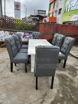 Quality 8 Seaters Grey Leather Chairs With Glossy Top