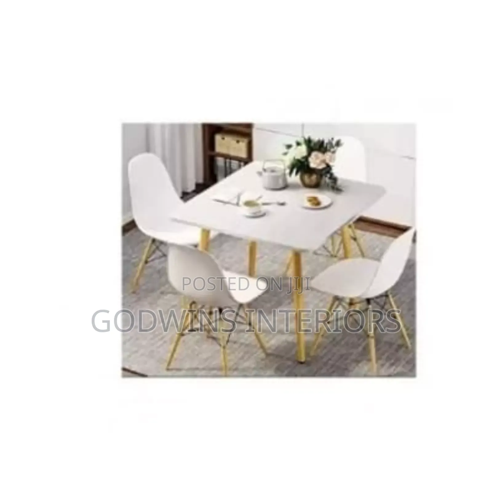 Square Dinning Table - 4 Sitting Chairs - White
