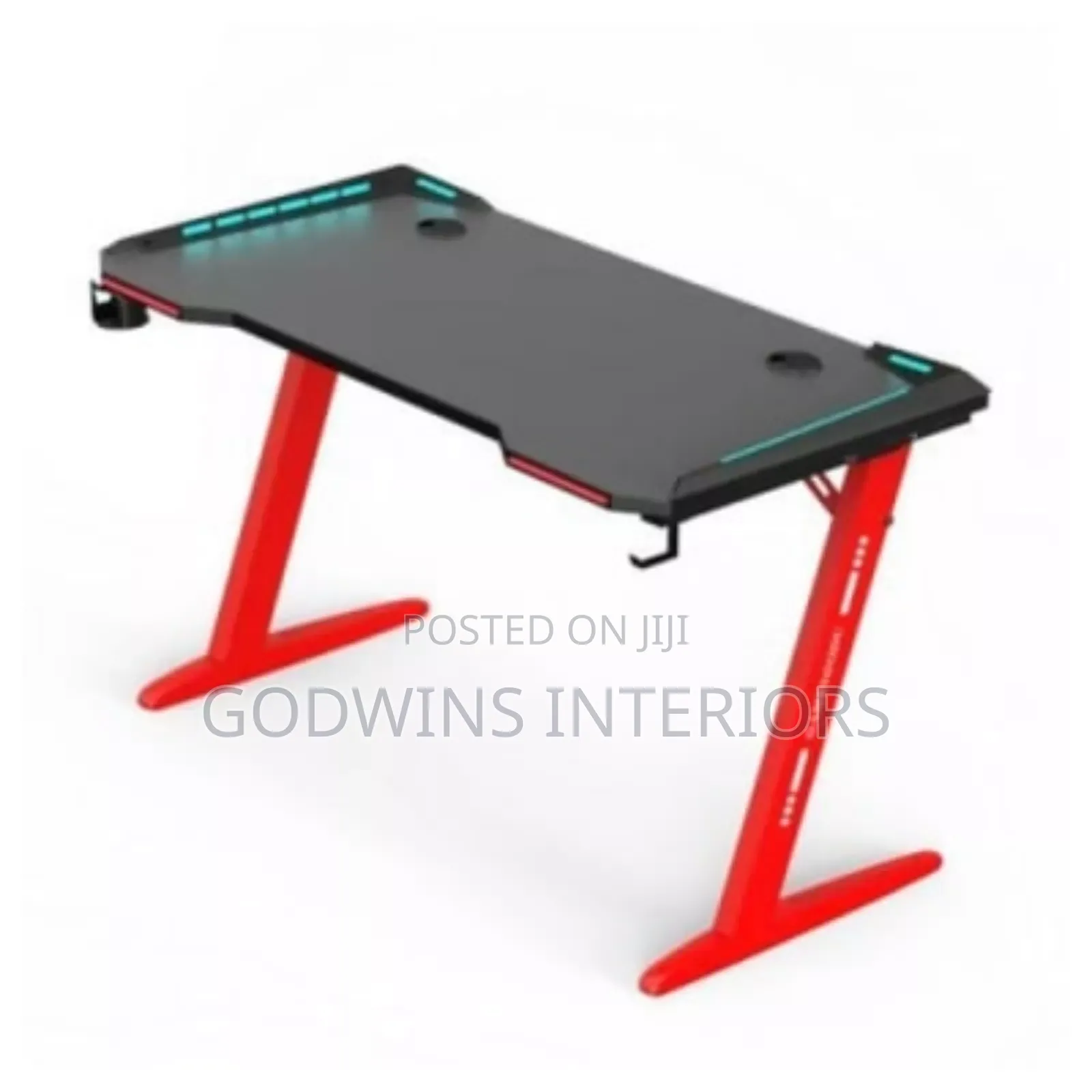 Modern Z- Shaped Gaming Desk With Led Lights