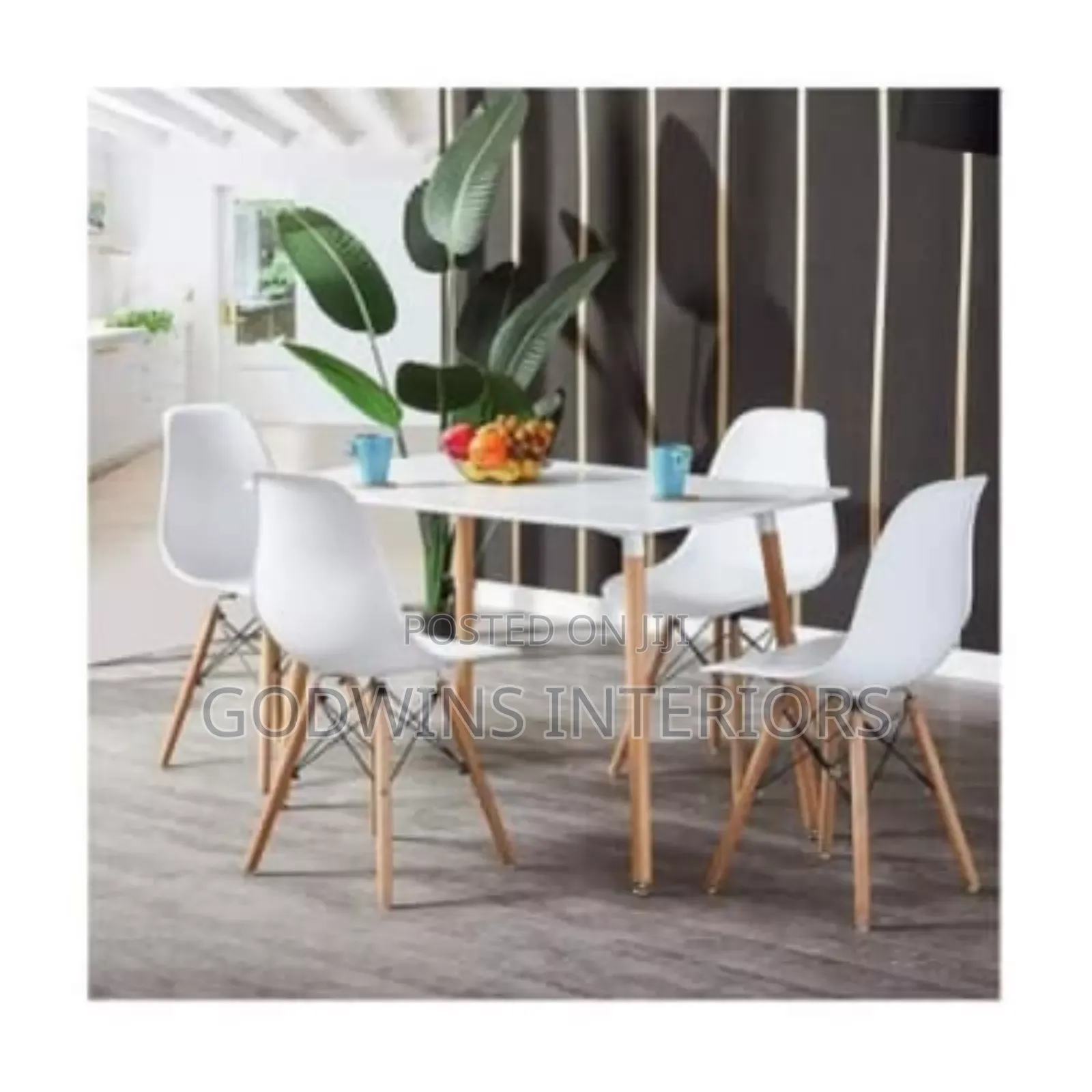 Modern Restaurant Dining Table + 4 Plastic Chairs