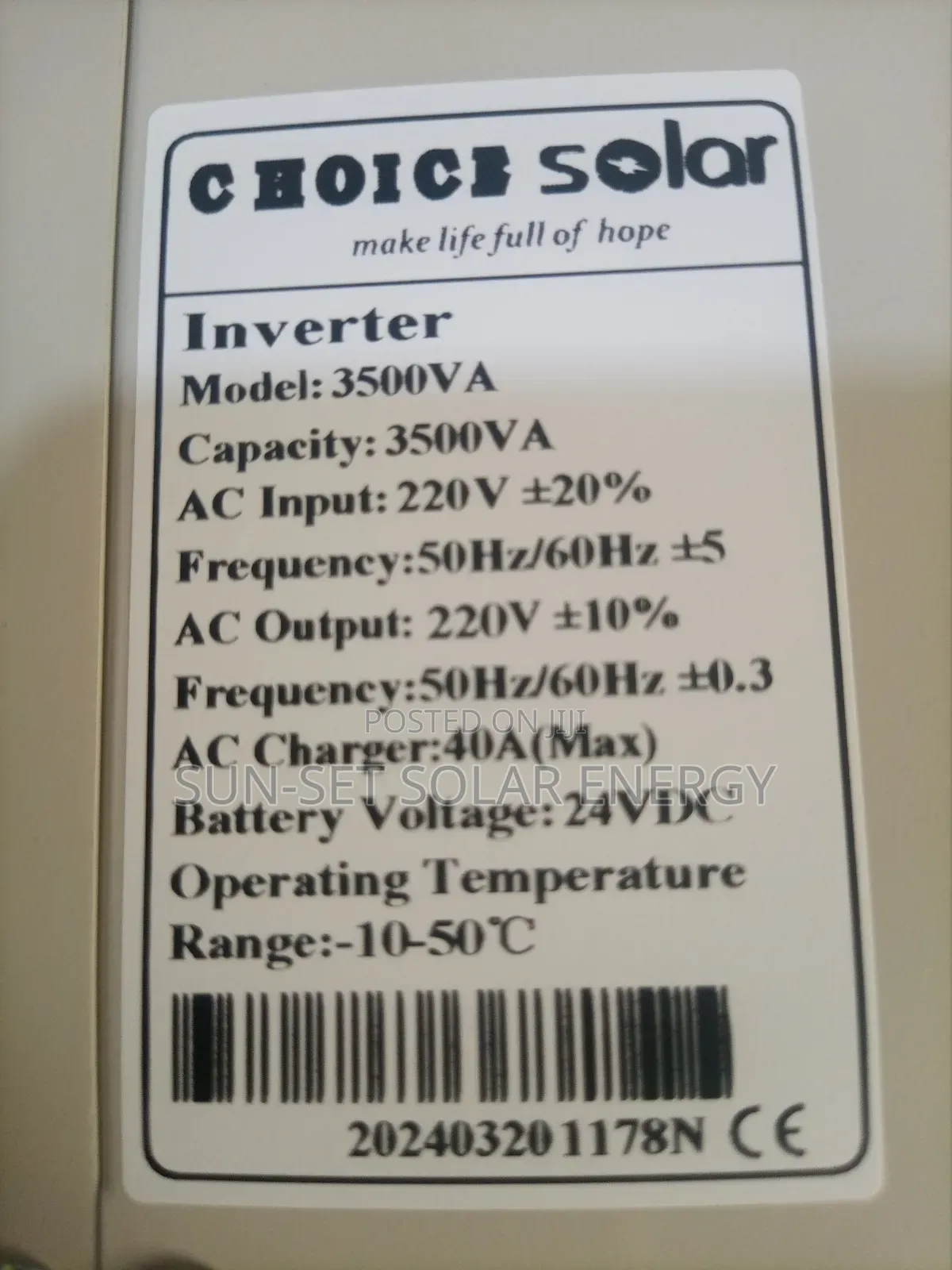 Choice Solar Inverter 3.5kva 24V
