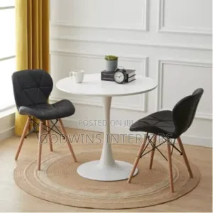 2 Set of Leather Chair and Pole Base Dinning Table