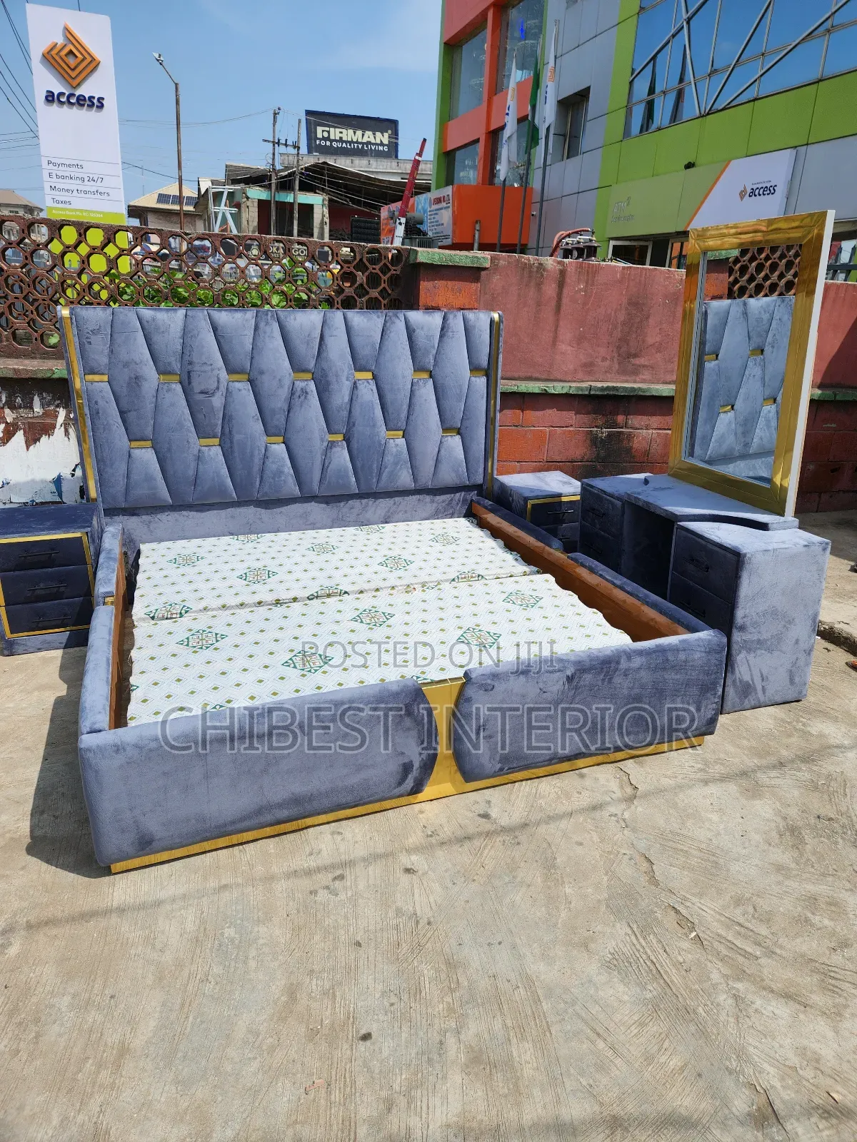 Solid 6by6 Grey Velvet Bed Frame