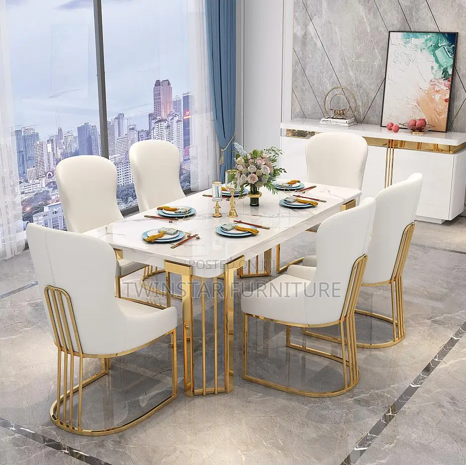 New Modern Luxury Marble Top Dinning Table Set