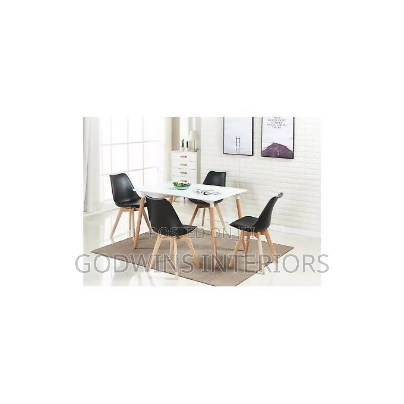Beechwood Dining Table + 4 Sitting Padded Plastic Chairs